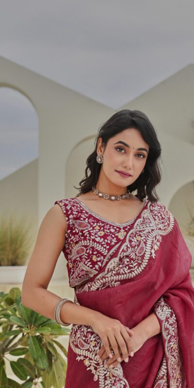 Ram 010 Red Color Silver Crunchy Saree With Embroidery Work Special Wedding, Party, Festive, Events Price ₹2149. Delivery 4-6 Working Days. Shop now. | Creative Sarees, Embroidered Sarees, Bollywood Sarees, Designer Sarees, Ethnic Saree, Modern Digital sarees, Party Wear Sarees, Sarees