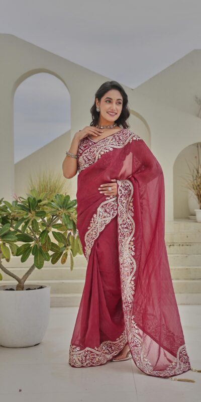 Ram 010 Red Color Silver Crunchy Saree With Embroidery Work Special Wedding, Party, Festive, Events Price ₹2149. Delivery 4-6 Working Days. Shop now. | Creative Sarees, Embroidered Sarees, Bollywood Sarees, Designer Sarees, Ethnic Saree, Modern Digital sarees, Party Wear Sarees, Sarees