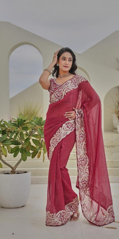 Ram 010 Red Color Silver Crunchy Saree With Embroidery Work Special Wedding, Party, Festive, Events Price ₹2149. Delivery 4-6 Working Days. Shop now. | Creative Sarees, Embroidered Sarees, Bollywood Sarees, Designer Sarees, Ethnic Saree, Modern Digital sarees, Party Wear Sarees, Sarees