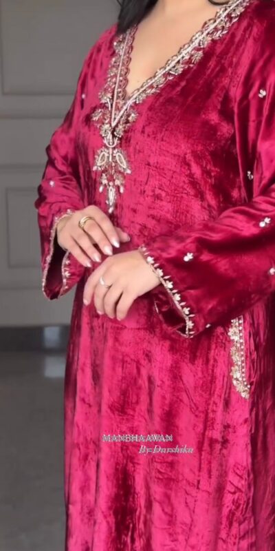 LG 2025 Red Velvet Salwar Suit with Embroidery Work & Lace Work. Exclusive Offer ₹1899. Delivery 4-6 Working Days. Shop now. | Casual Suits, Jump Suits, Tops & Bottoms, Track Suits, Trendy Wear, Creative suits, Designer Suits, Palazzo Suits, Party Wear Suits, Patiala Suits, Salwar suit, Straight Suits