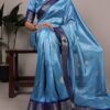Sky Blue Rumali Silk Zari Work Saree