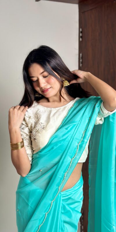 AC CHERRY Sky Blue Soft Organza With Handwork Saree Wedding, Party, Festive, Events Affordable Price ₹2099. Delivery 4-6 Working Days. Shop now. | Creative Sarees, Embroidered Sarees, Bollywood Sarees, Designer Sarees, Ethnic Saree, Modern Digital sarees, Party Wear Sarees, Sarees