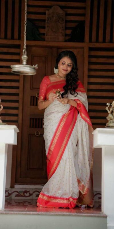 KPR 240 White in Color Soft Lichi Silk Lace Work & Lace Border Saree . Now at just ₹1449. Delivery 4-6 Working Days. Shop now. | Creative Sarees, Embroidered Sarees, Bollywood Sarees, Designer Sarees, Ethnic Saree, Modern Digital sarees, Party Wear Sarees, Sarees