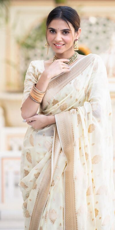 White Soft Lichi Silk Jacquard Work Saree