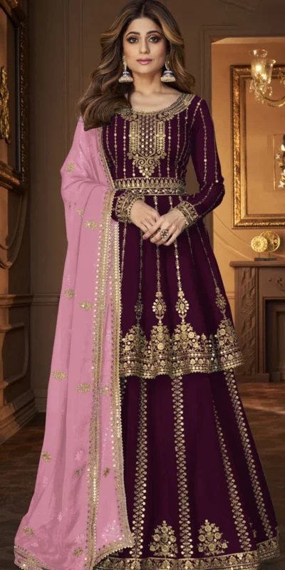 DS A 9125 Wine Faux Georgette Salwar Suit with Embroidery Work. Special Price ₹2599. Delivery 4-6 Working Days. Shop now. | Casual Suits, Jump Suits, Tops & Bottoms, Track Suits, Trendy Wear, Creative suits, Designer Suits, Palazzo Suits, Party Wear Suits, Patiala Suits, Salwar suit, Straight Suits