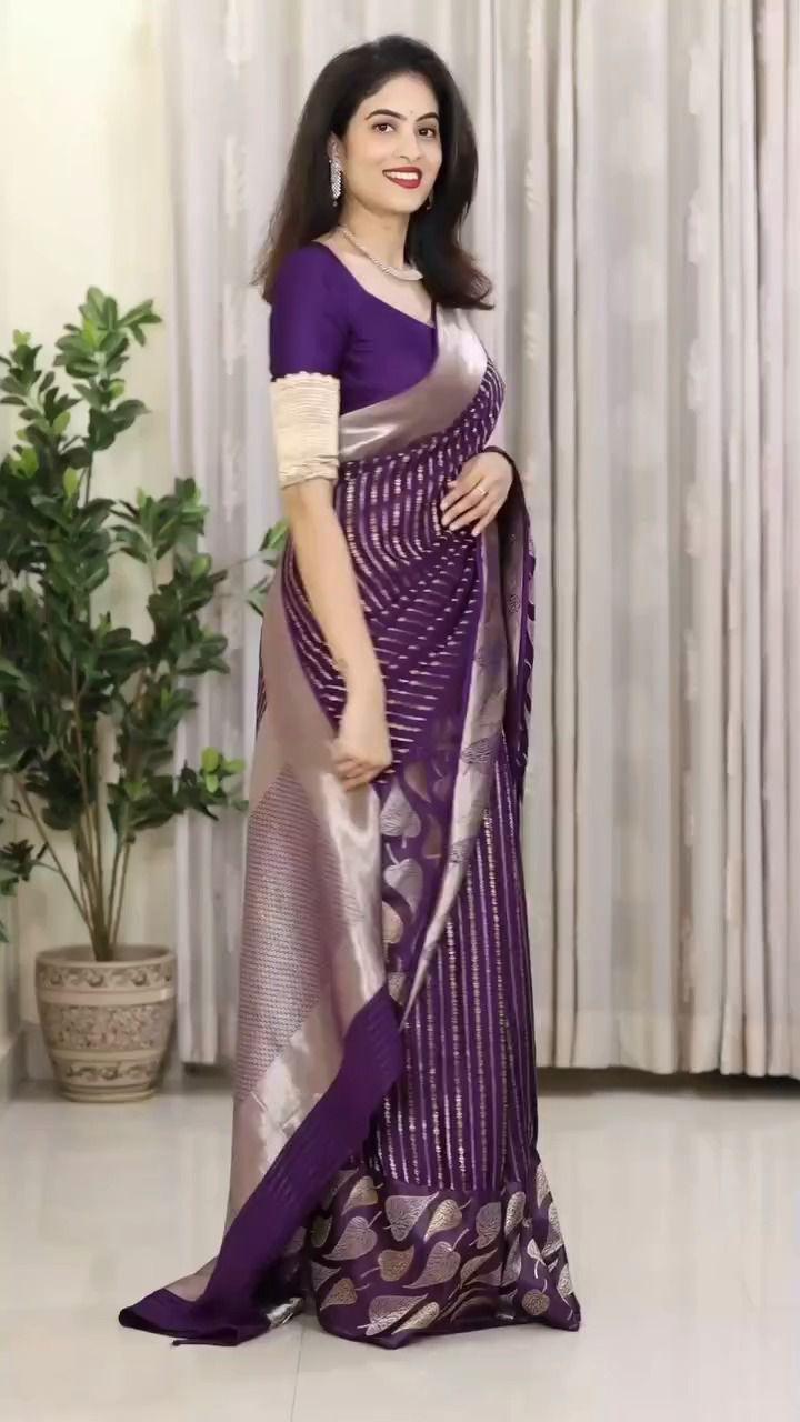 Wine Soft Lichi Silk Border Lace Work Saree - Image 9