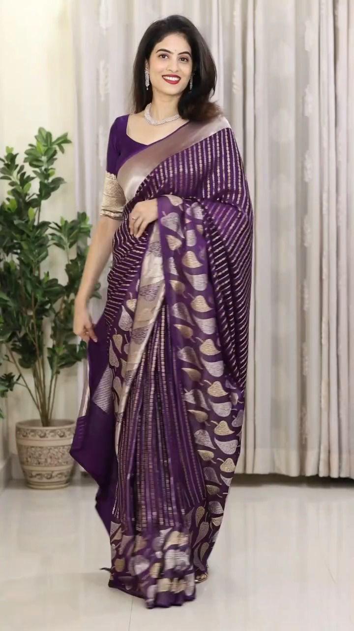 Wine Soft Lichi Silk Border Lace Work Saree - Image 6