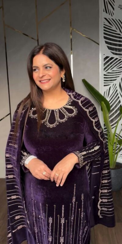 Wine Viscose Velvet With Embroidery Salwar Suit