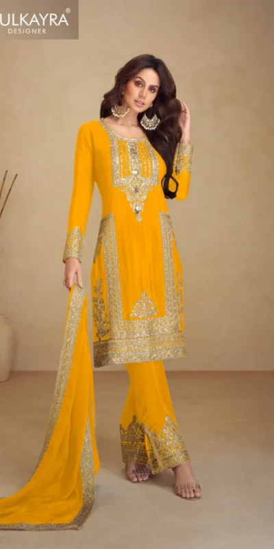 FC GULKAYRA 7473 Yellow Chinon Salwar Suit Perfect for Wedding, Party, Durga Puja, Eid, Sangeet – . Grab it for ₹3199. Delivery 4-6 Working Days. | Casual Suits, Jump Suits, Tops & Bottoms, Track Suits, Trendy Wear, Creative suits, Designer Suits, Palazzo Suits, Party Wear Suits, Patiala Suits, Salwar suit, Straight Suits