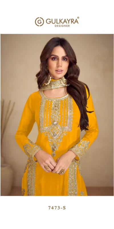 Yellow Chinon Multi Embroidery Work Salwar Suit