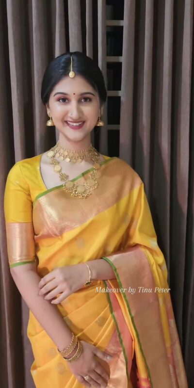Yellow Soft Lichi Silk Border Work Saree