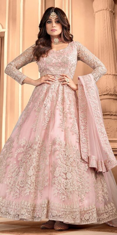 Peach Heavy Net Embroidery Work Salwar Suit