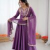 Lavender Roman Silk Lace Work Border Gown