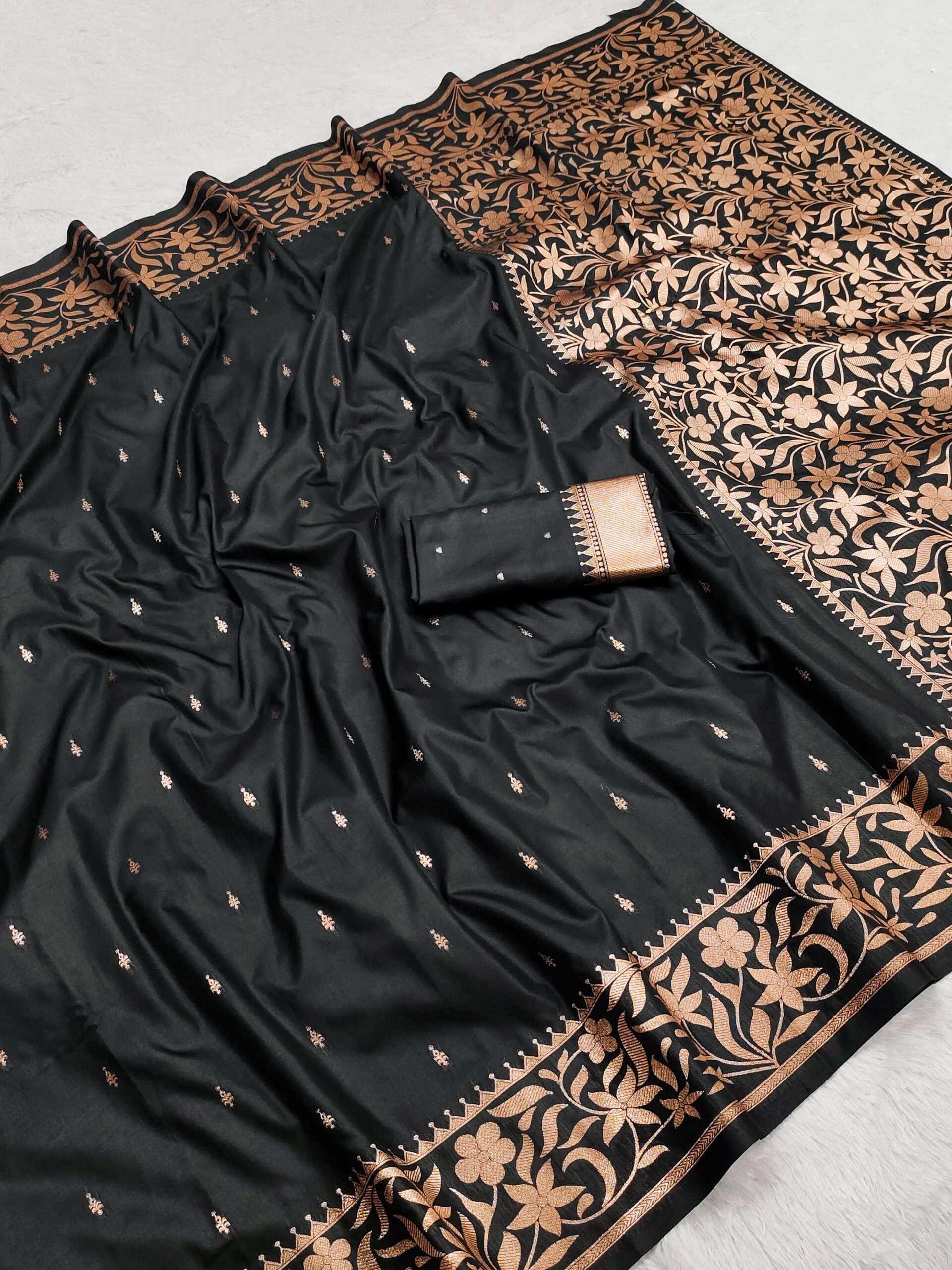 Black Banarasi Silk Zari Weaving Lace Work Saree