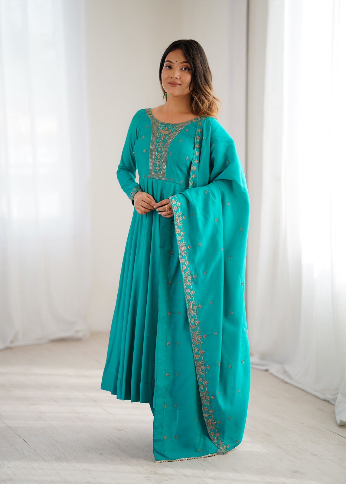 Rama Roman Chanderi Silk Handwork Salwar Suit - Image 5