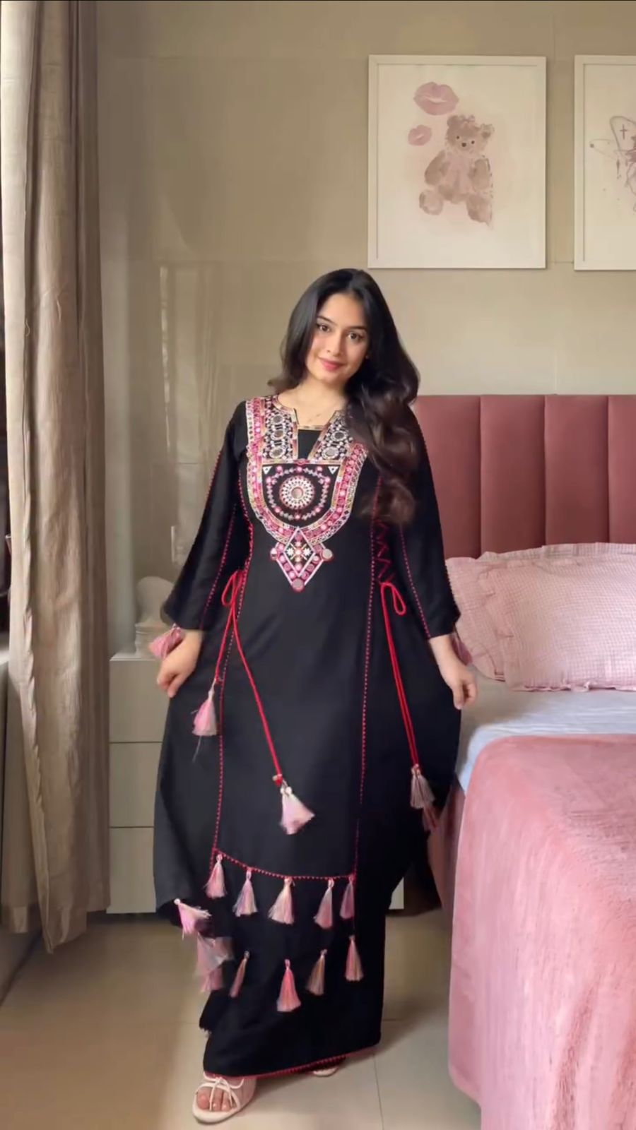 Black Rayon Thread With Real Mirror Work Salwar Suit