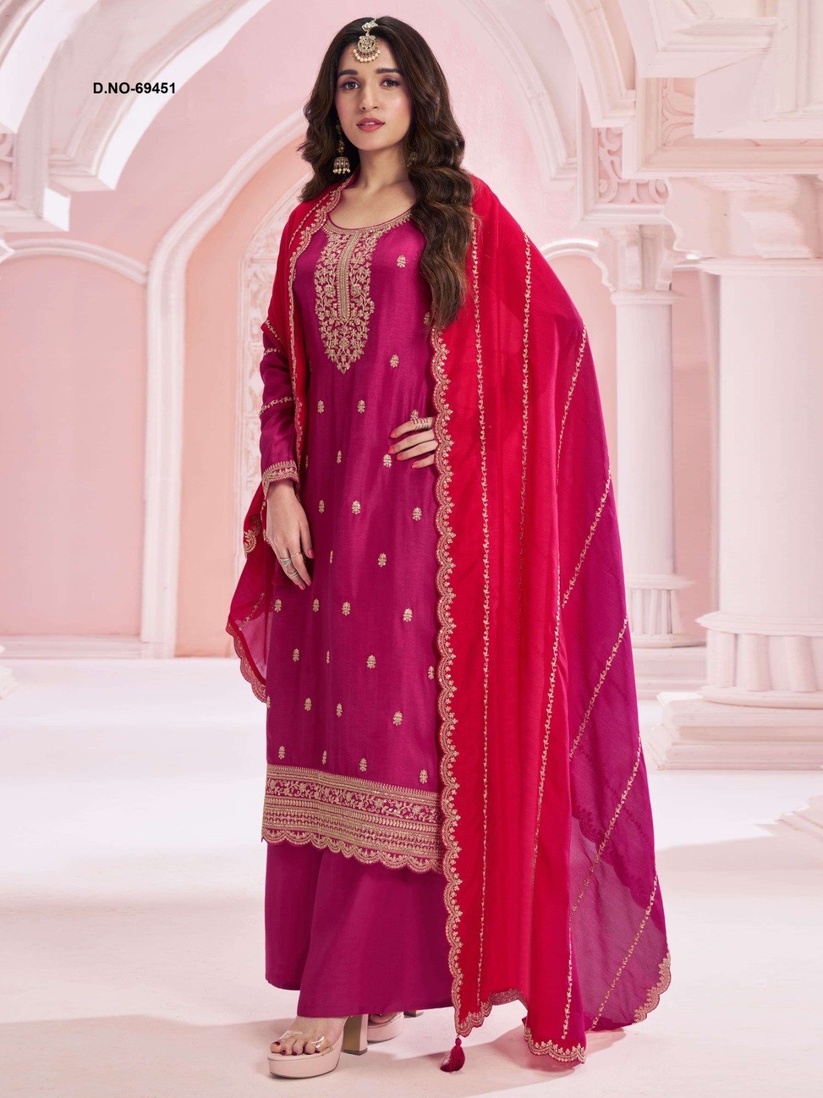 Pink Vichitra Zari Embroidery Work Salwar Suit