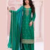 Green Vichitra Zari Embroidery Work Salwar Suit