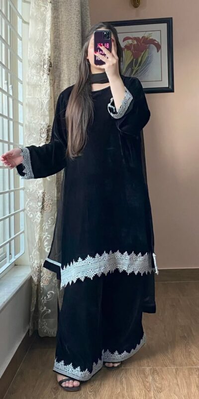 Black Georgette Lace Embroidery Work Salwar Suit