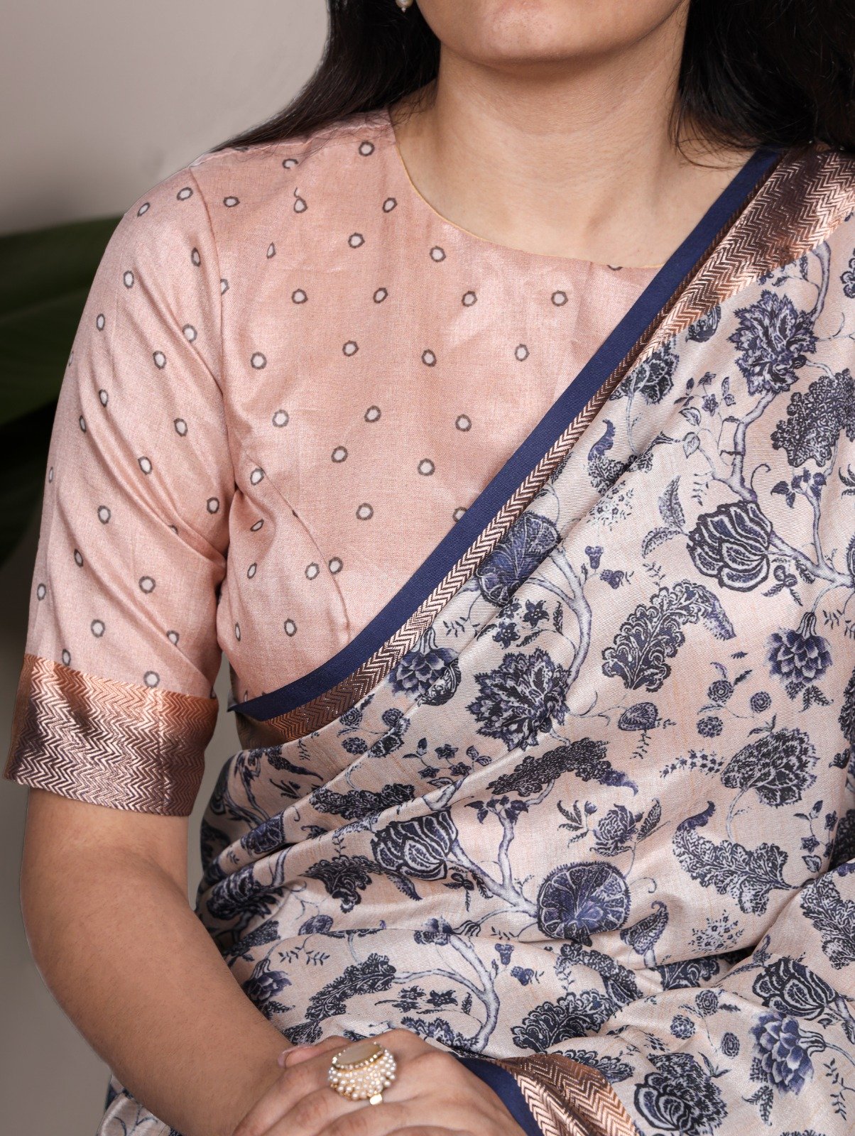 Off White Tasar Silk With Printed Viscose Border Saree - Image 2