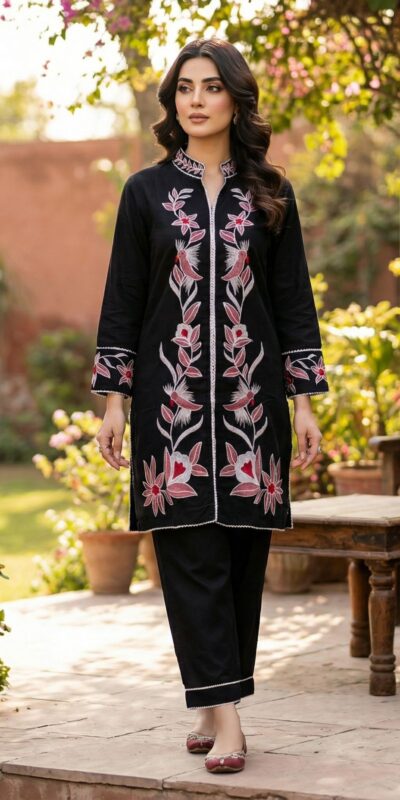 Black Rayon With Embroidery Work Kurti