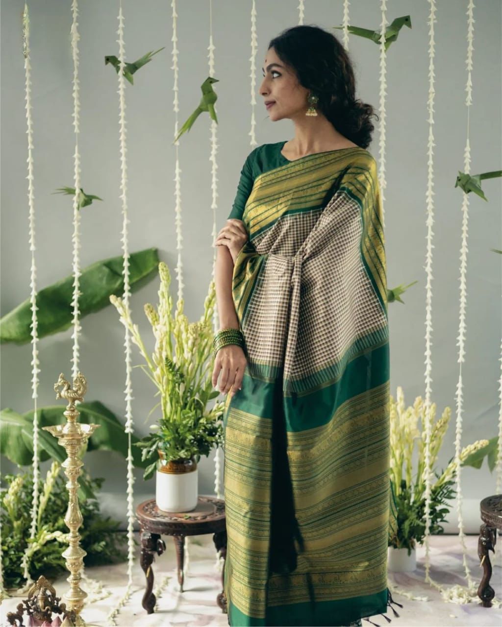 Green Soft Lichi Silk Rich Pallu Border Work Saree