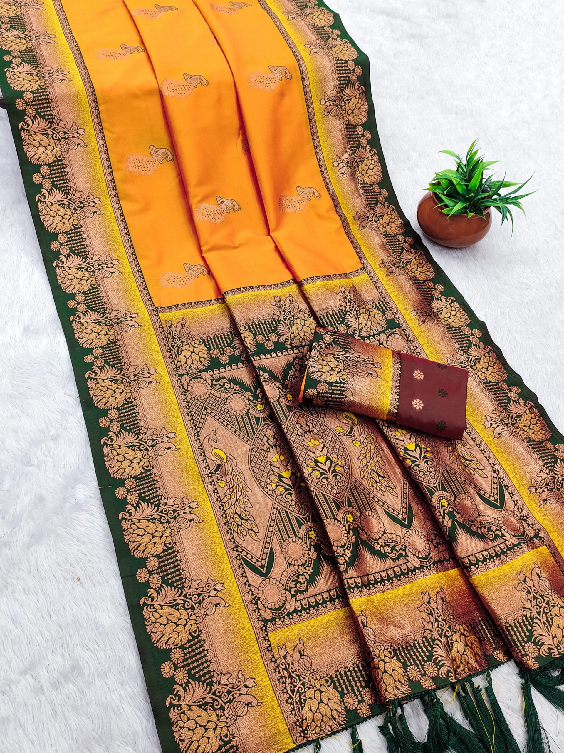 Yellow Paithani Silk Zari Lace Work Saree