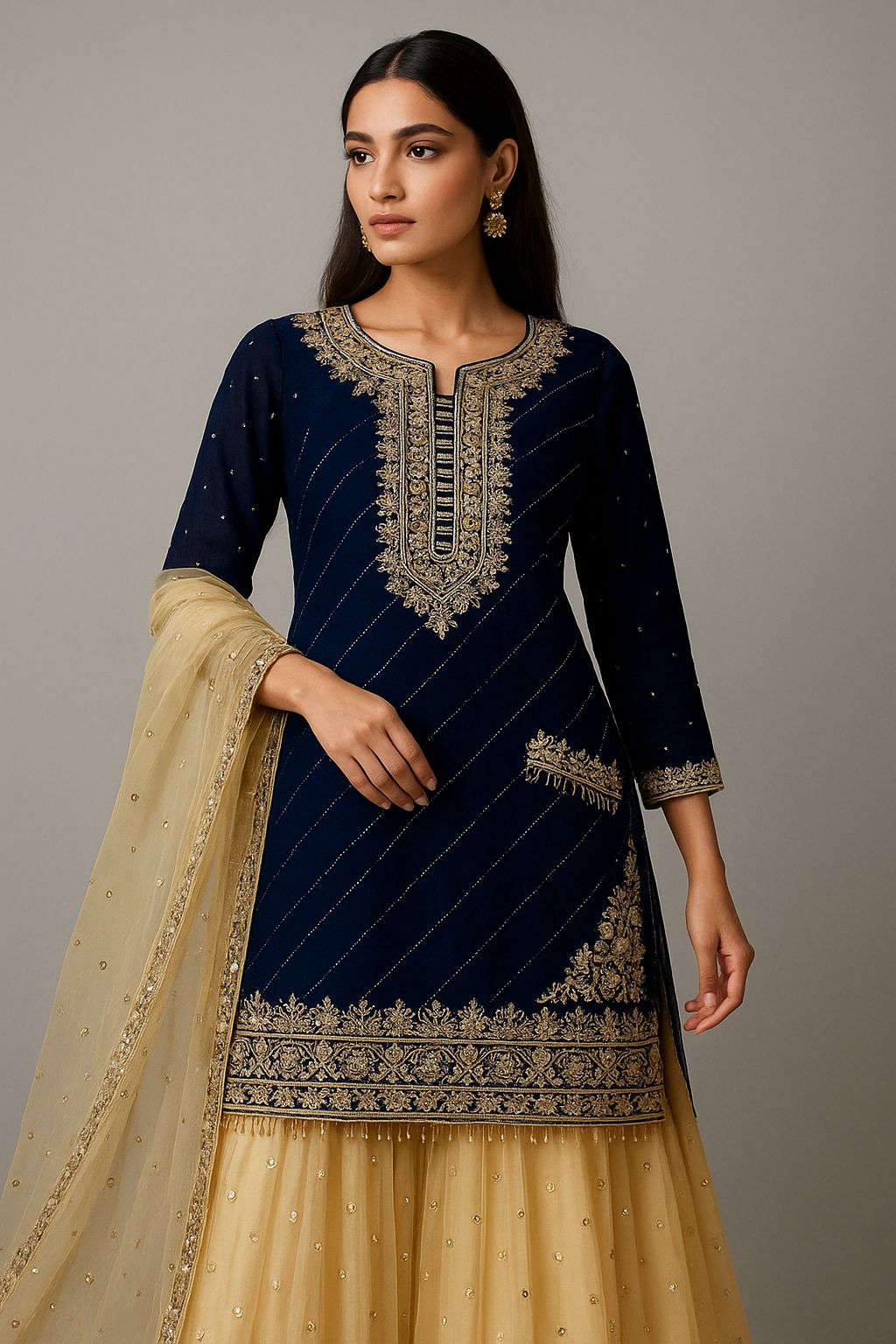 Navy Blue Georgette Heavy Embroidery Work Salwar Suit - Image 2