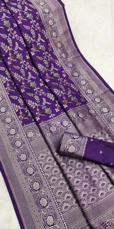 Purple Khaddi Pashmina Floral Print Zari Work Saree