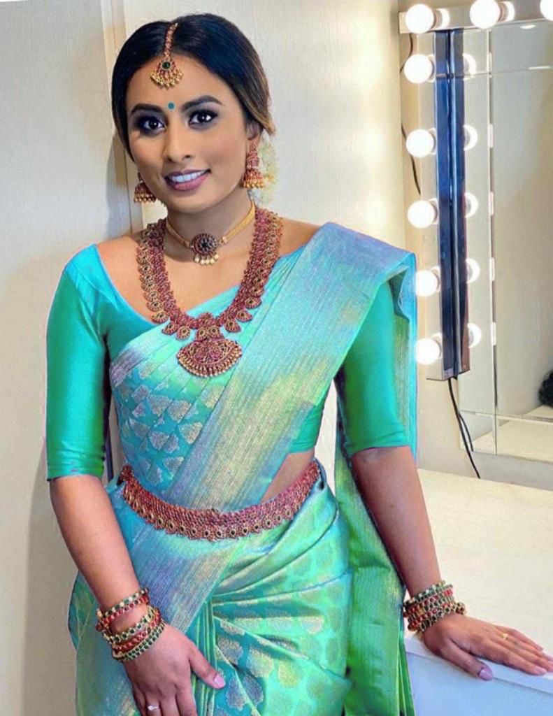 Sky Blue Soft Lichi Silk Rich Pallu Lace Work Border Saree