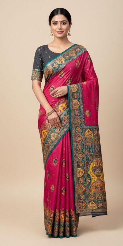 Pink Paithani Silk Border Lace Work Saree