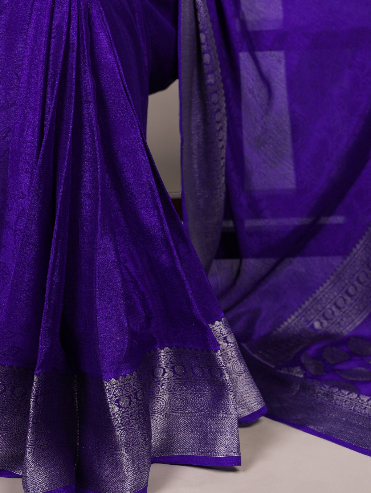 Royal Blue Chinon Zari Weaving Work Saree - Image 3