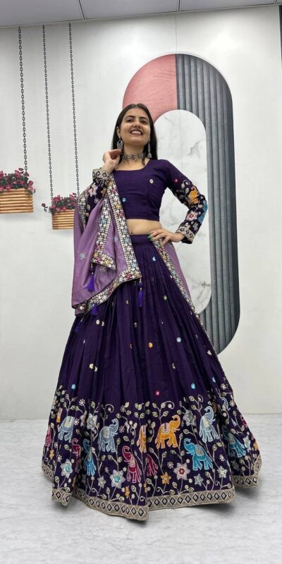 Purple Vichitra Silk Lace Border Work Lehenga Choli