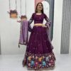 Wine Vichitra Silk Lace Border Work Lehenga Choli