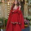 Red Cosmos Mirror Lace Work Salwar Suit