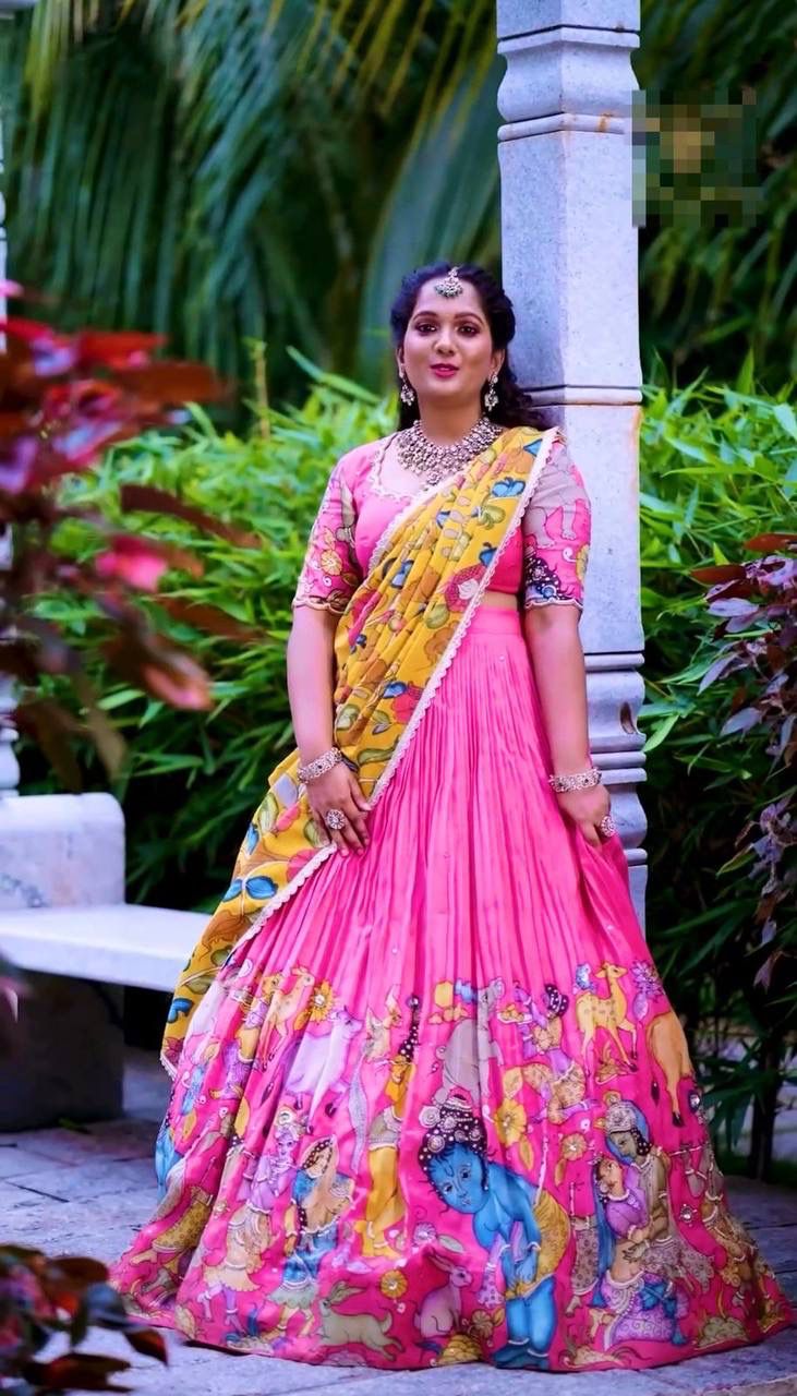 Pink Chent Crap Kalamkari Print Lehenga Choli - Image 2