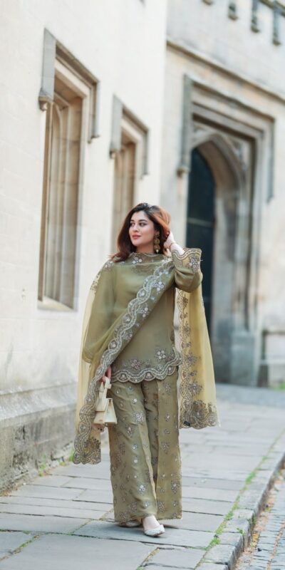 Pista French Crap Silk Embroidery Work Salwar Suit