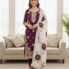 Wine Organza Silk Lace Embroidery Work Salwar Suit