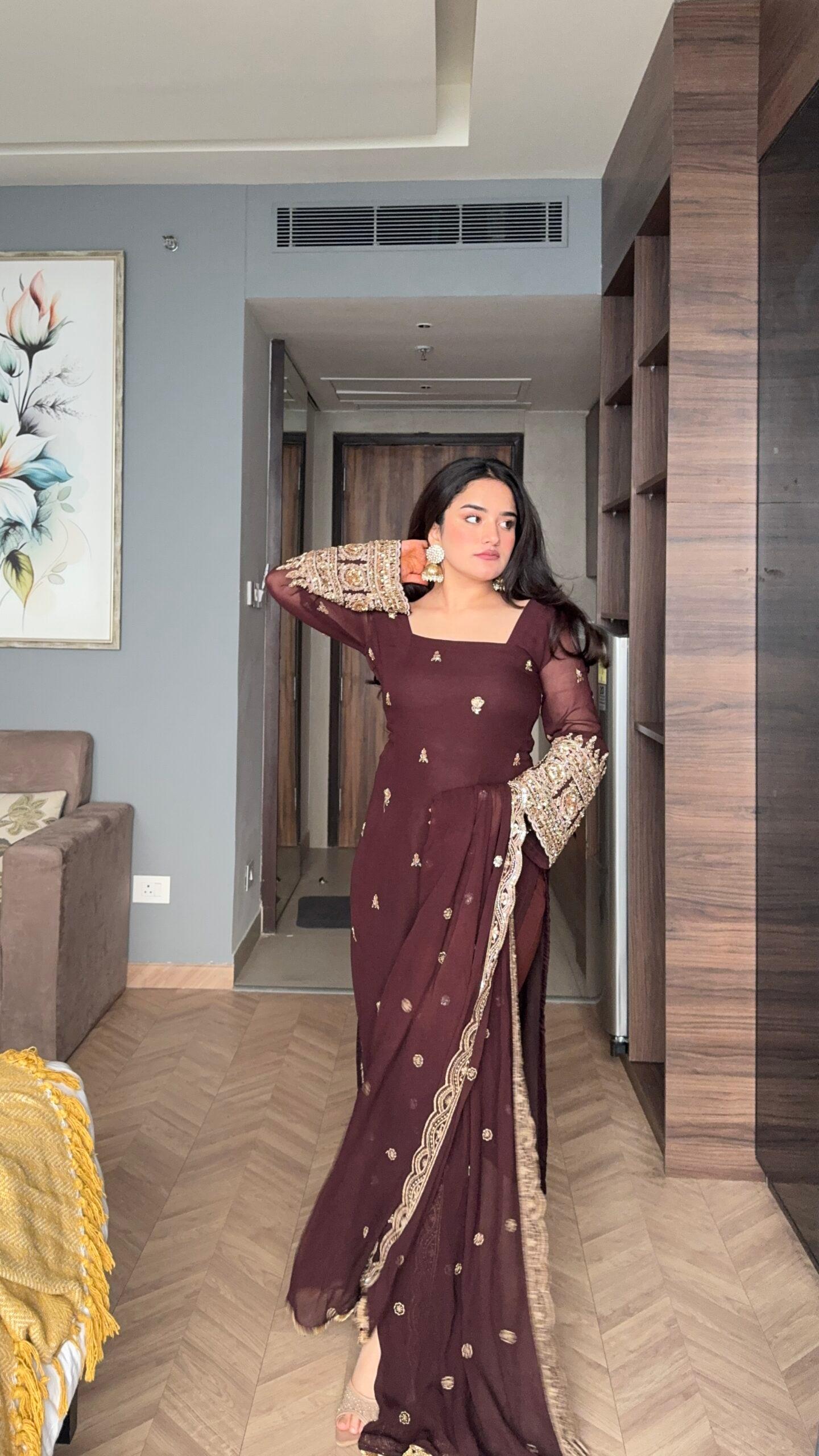 Brown Georgette Embroidery Work Salwar Suit