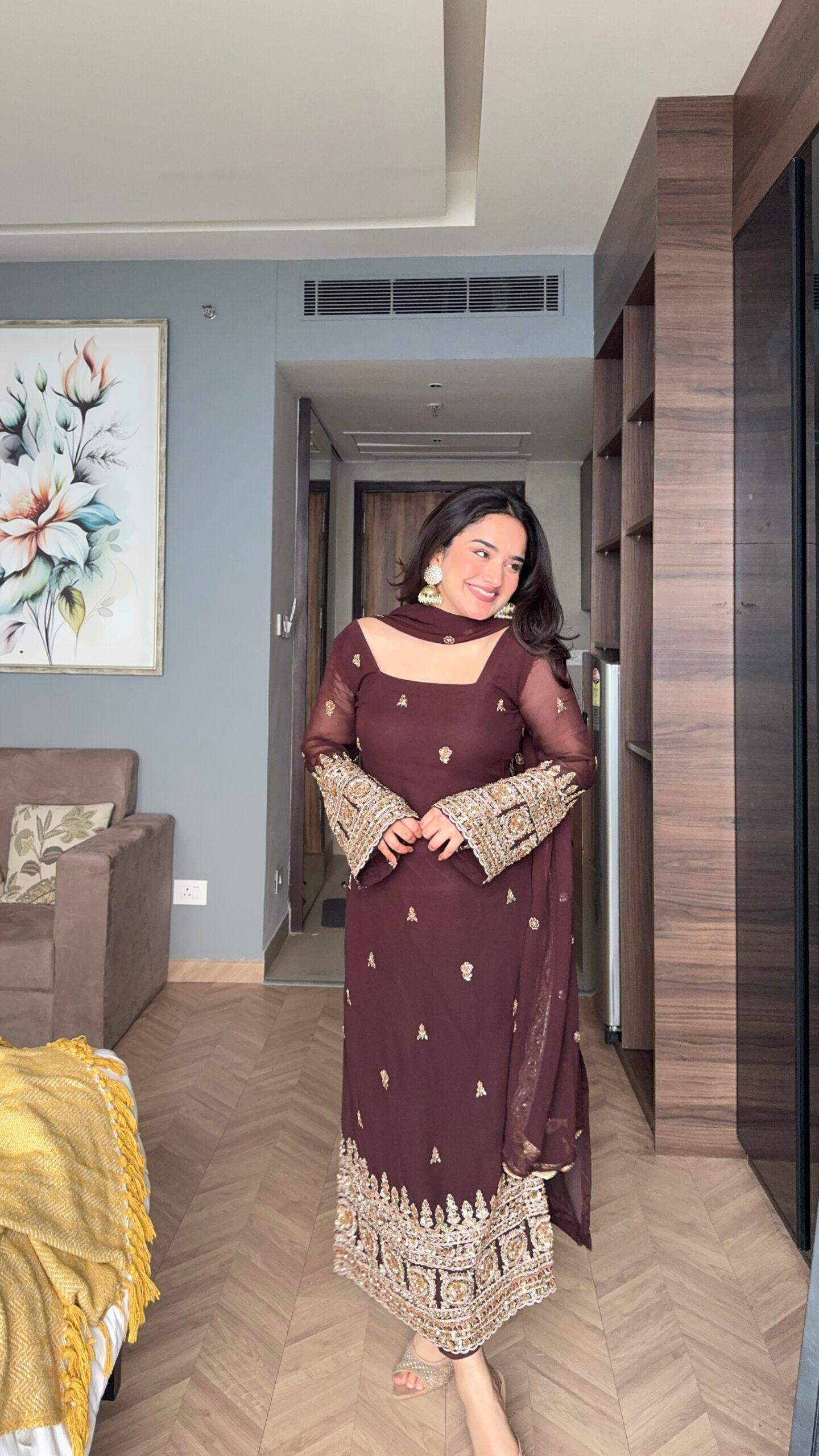 Brown Georgette Embroidery Work Salwar Suit - Image 6