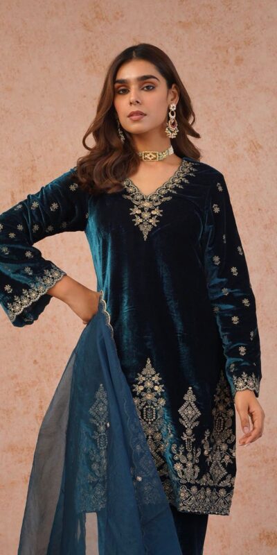 Blue Organza Embroidery Work Salwar Suit