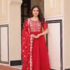 Red Faux Blooming Embroidery Zari Work Gown
