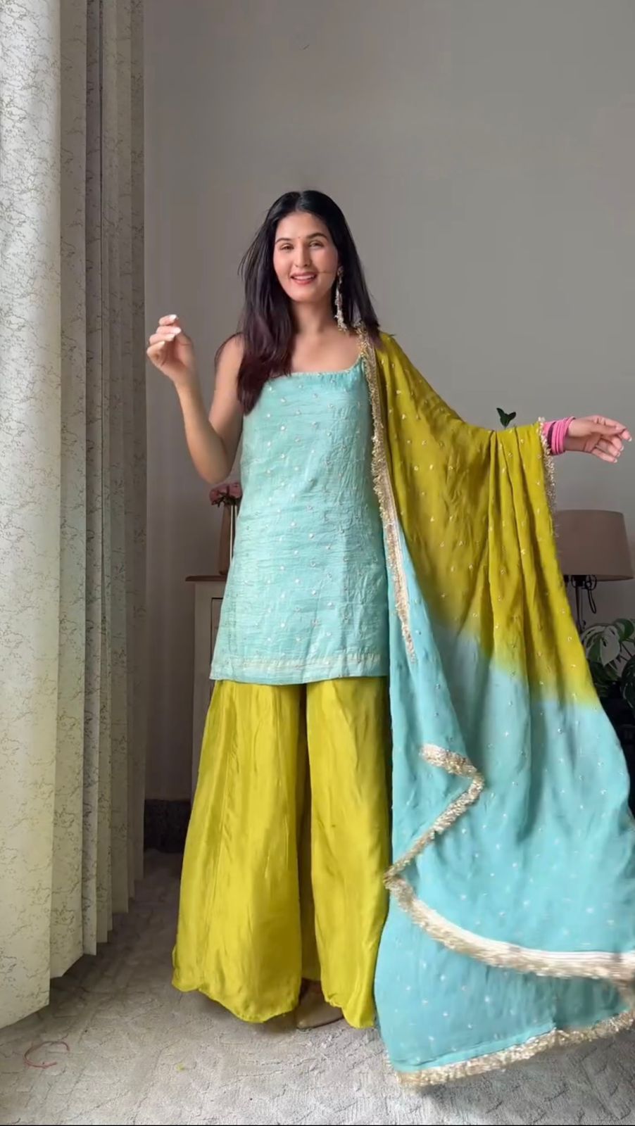 Sky Blue Chinon Silk Sequence Work Salwar Suit