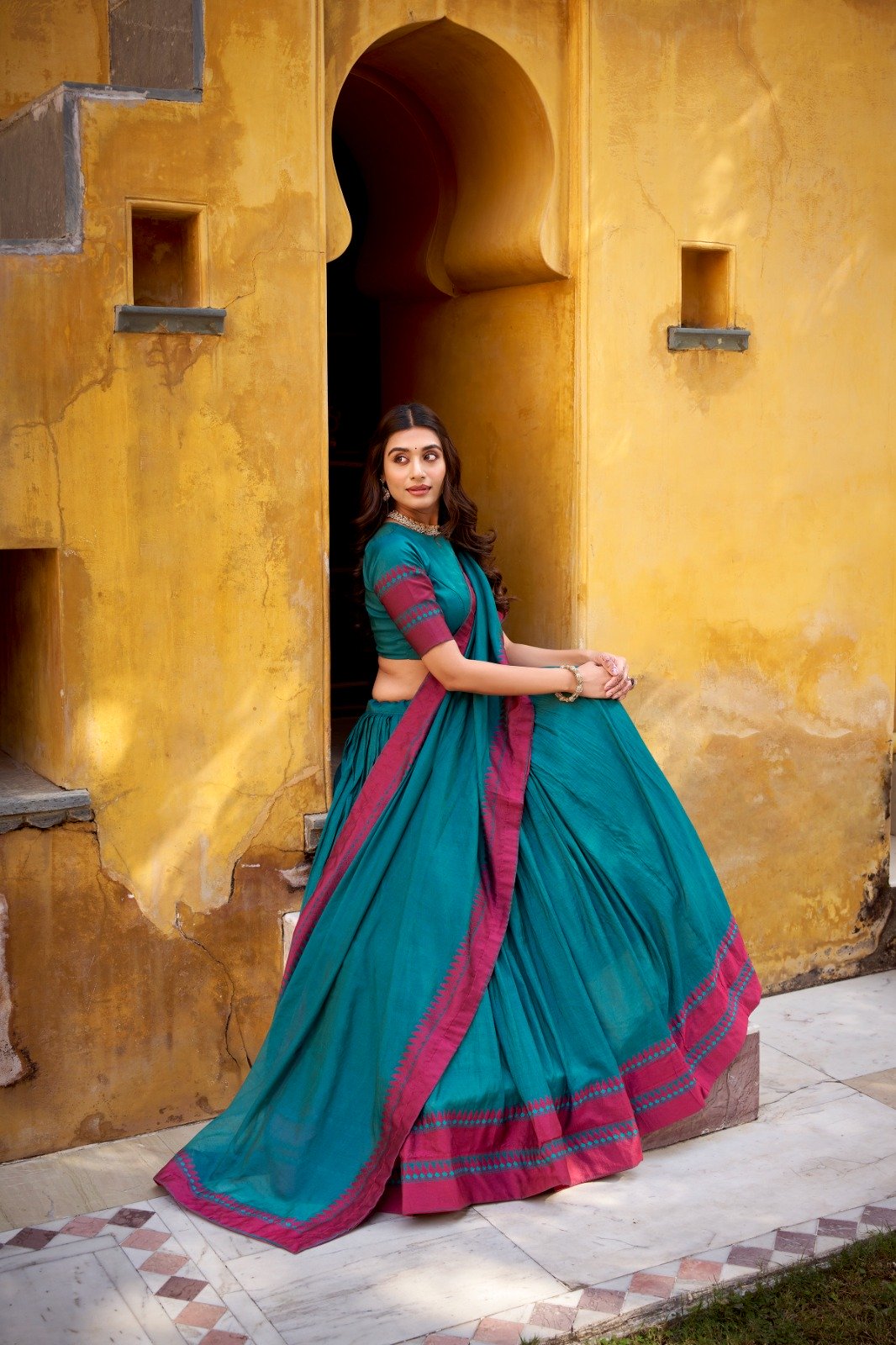 Teal Chanderi Embroidery Work Lehenga Choli
