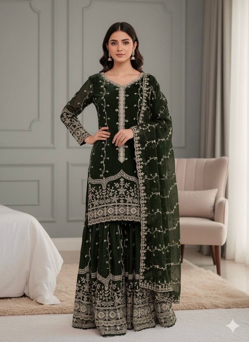 Green Fendy Silk Embroidery Work Salwar Suit - Image 2