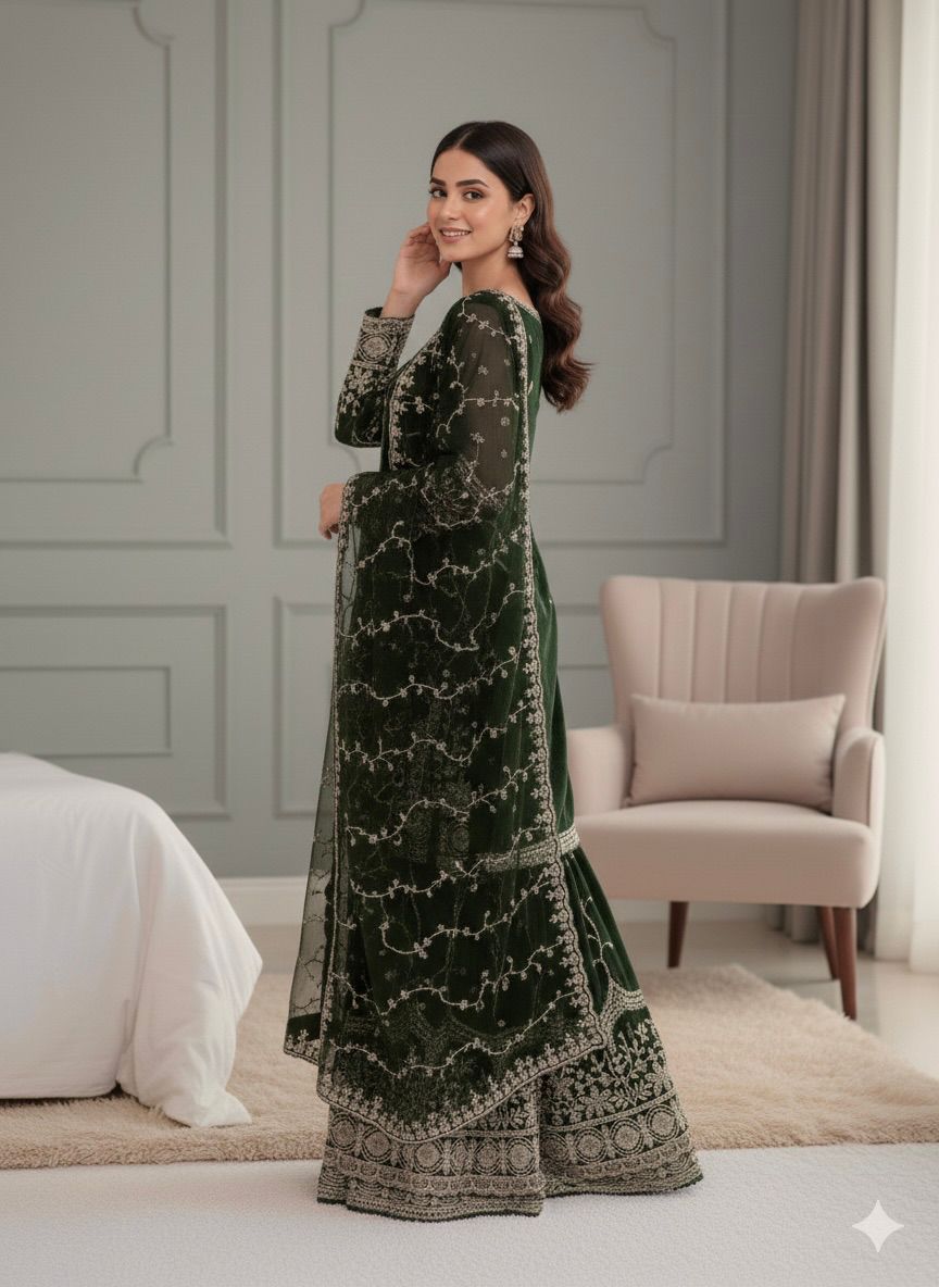 Green Fendy Silk Embroidery Work Salwar Suit - Image 5