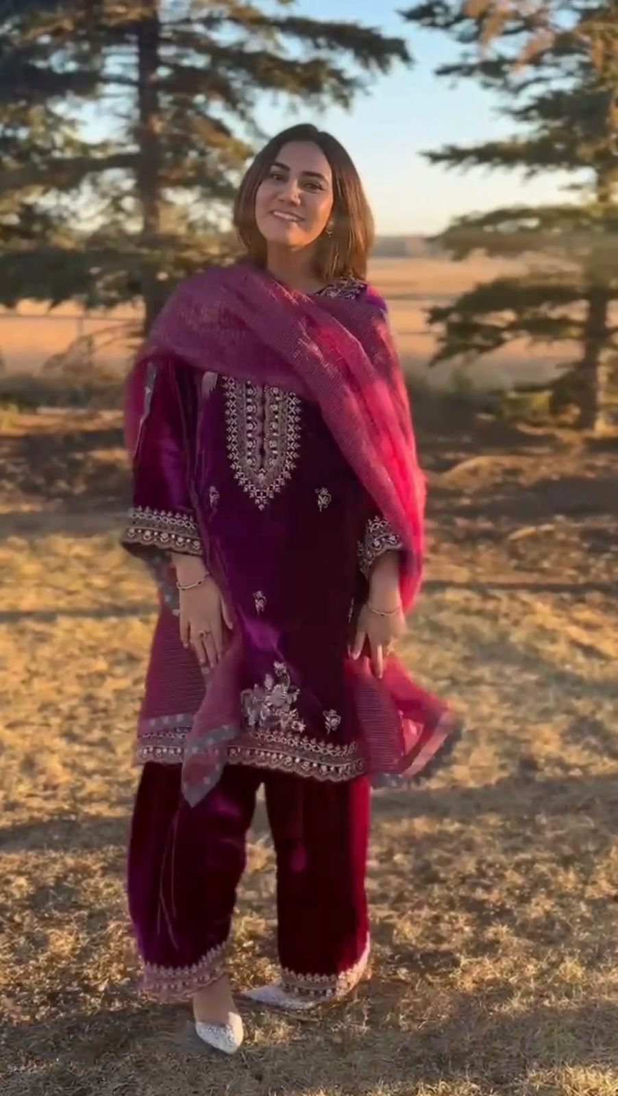 Wine Twill Net Embroidery Lace Work Salwar Suit