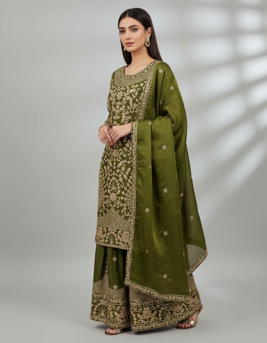 Mahendi Organza Silk Sequence Work Salwar Suit - Image 5