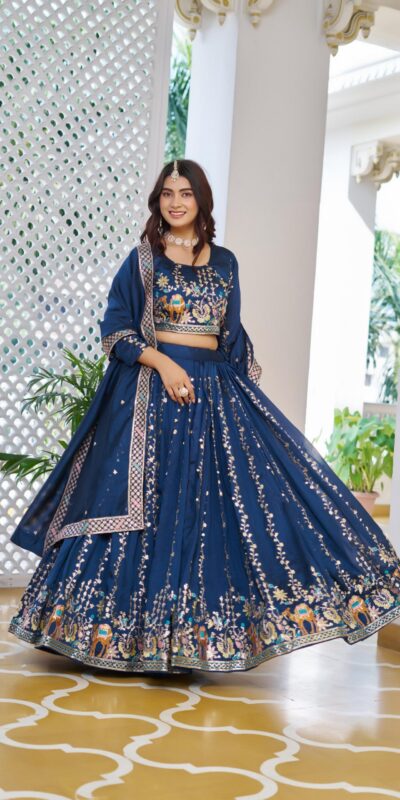 Navy Blue Vichitra Embroidery Work Lehenga Choli