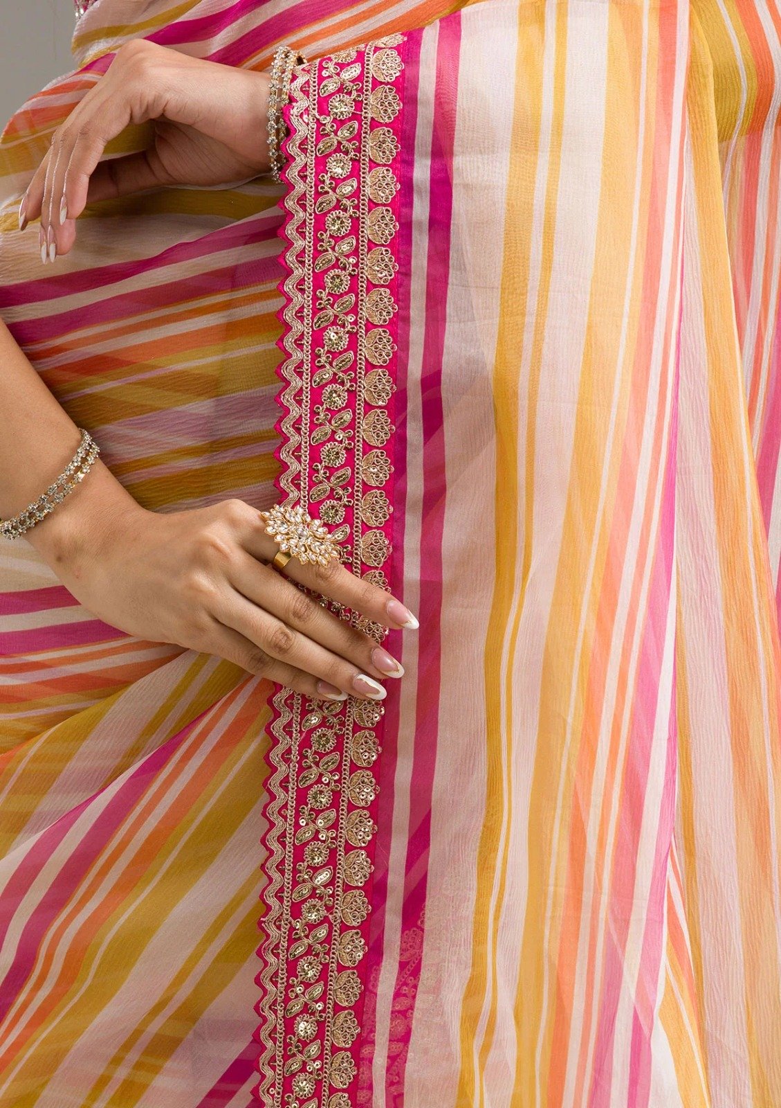 Pink Chinon Silk Embroidery Cut Work Saree - Image 4